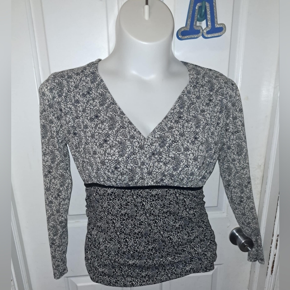 Y2K Nine West Black & White Sheer Top Sz L